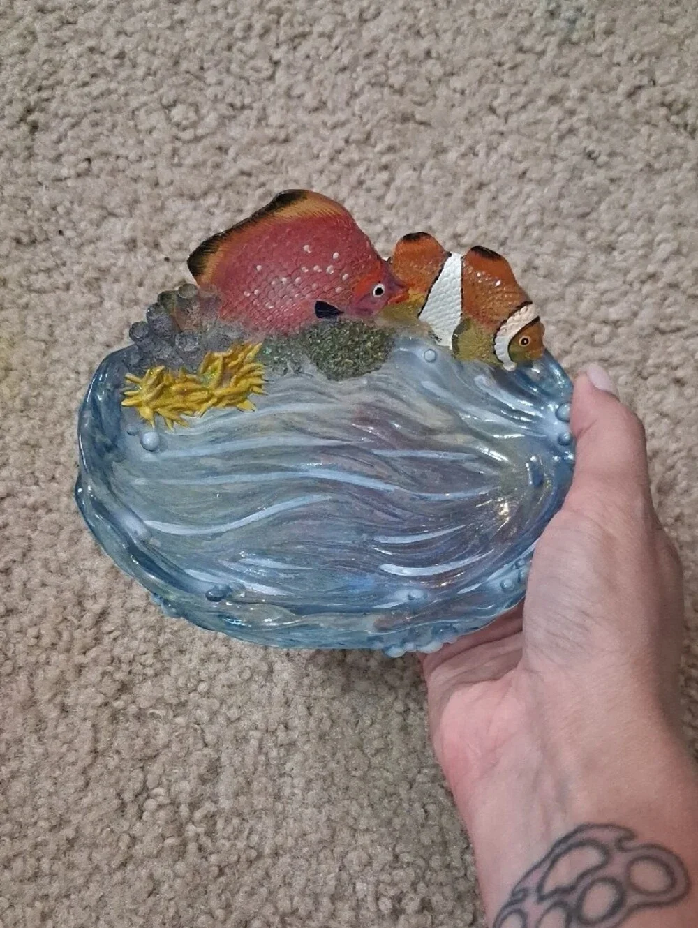 Decorative Fish Water Dish - Blue and Orange Ocean Design Soap Dish Acrylic